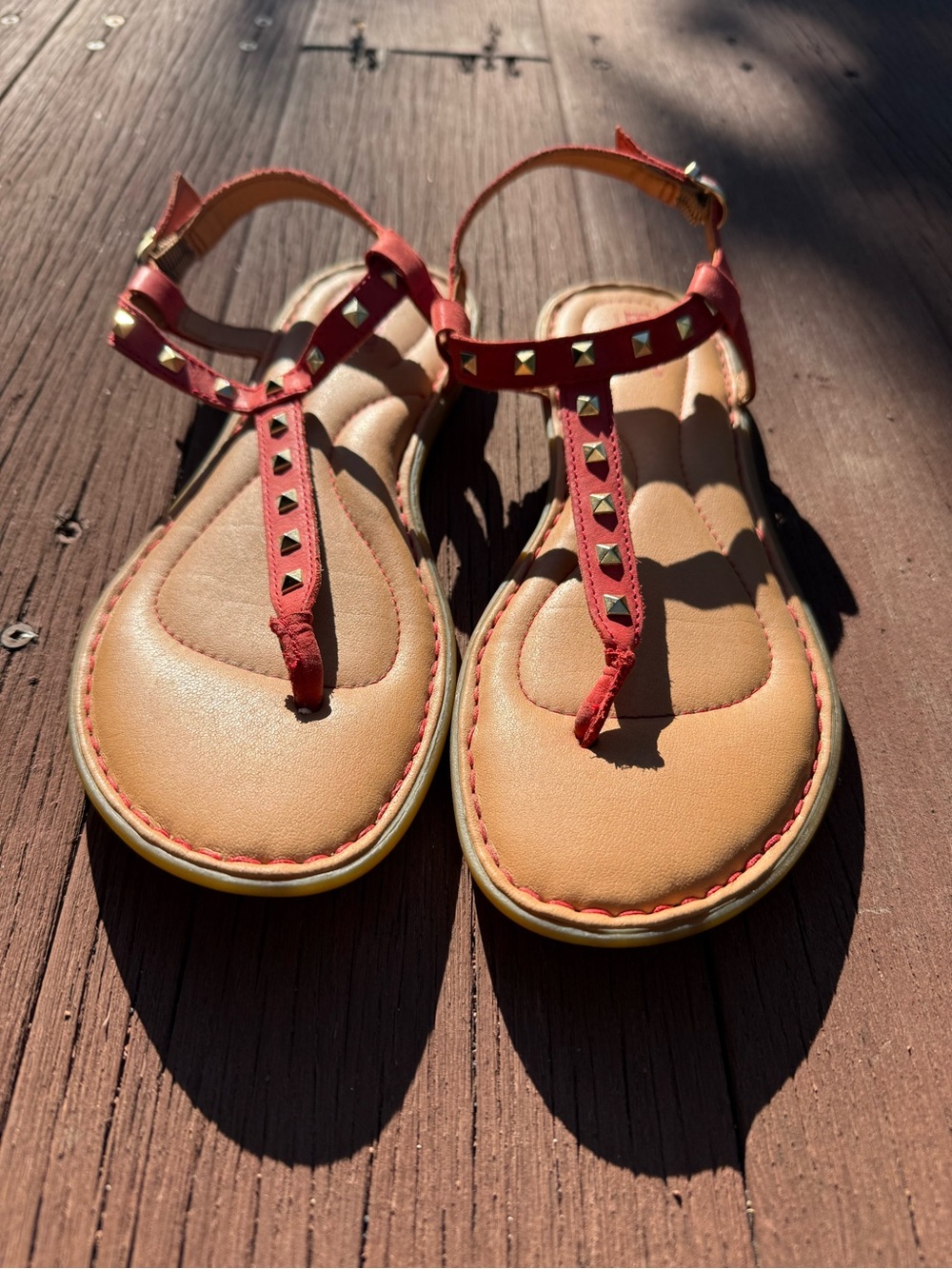 Born Adana Sandals | Orange Sandals with Gold Studs | Size 7